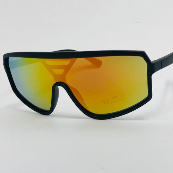 Sports Men Sunglasses Yellow Flat Mirror Lens Wrap Around Shield‎ Lentes Humbres - Picture 3 of 4